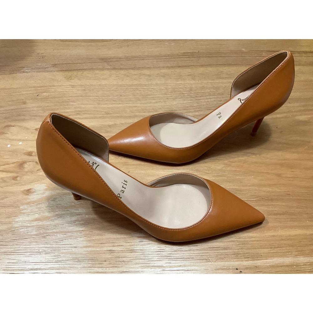 Copy women pumps Tan Leather Pointed Toe Size 42